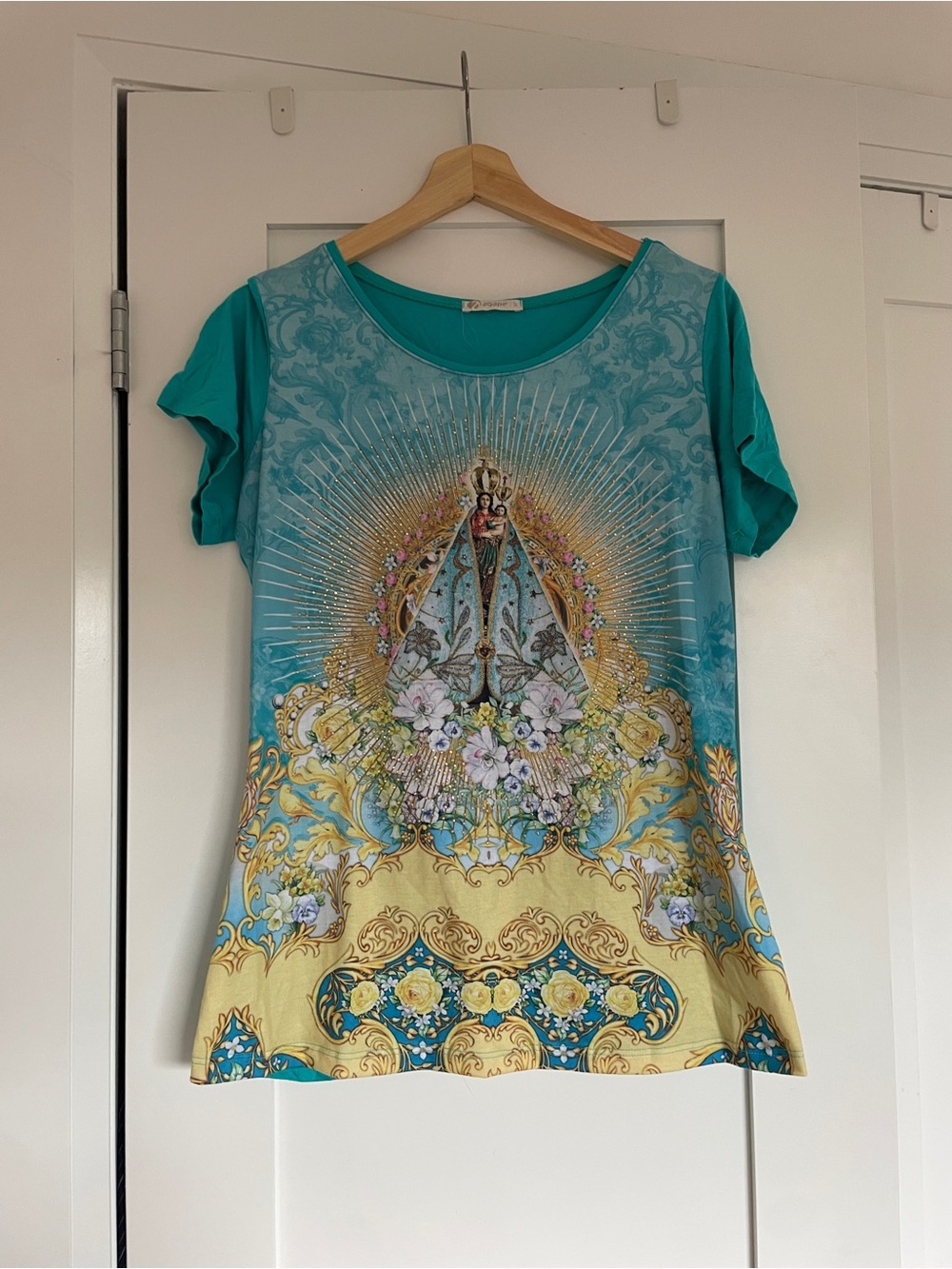 Turquoise & Gold Rhinestone Graphic Women's Tee